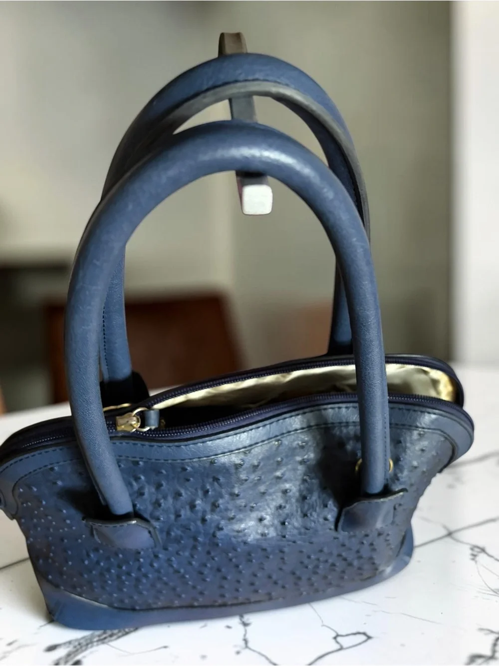 London Fog Navy Textured Dome Satchel